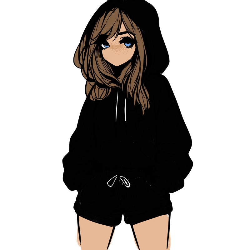 realistic girl in shorts and hoodie