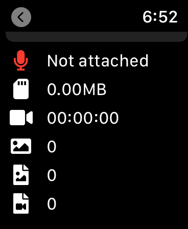 Apple Watch screen displaying GoPro camera status and storage information