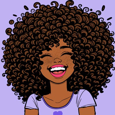 realistic girl with super curly hair laughing