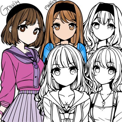 a group of four teenage anime girls