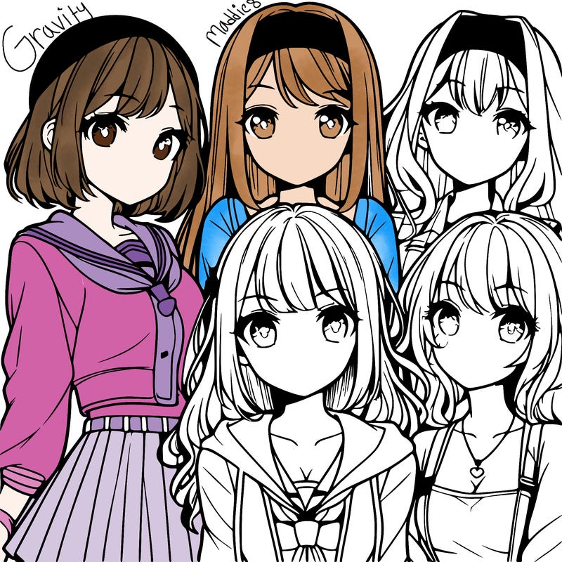 a group of four teenage anime girls