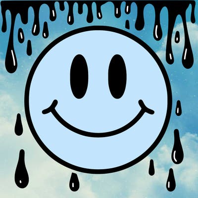 smiley face with drippy black and white background