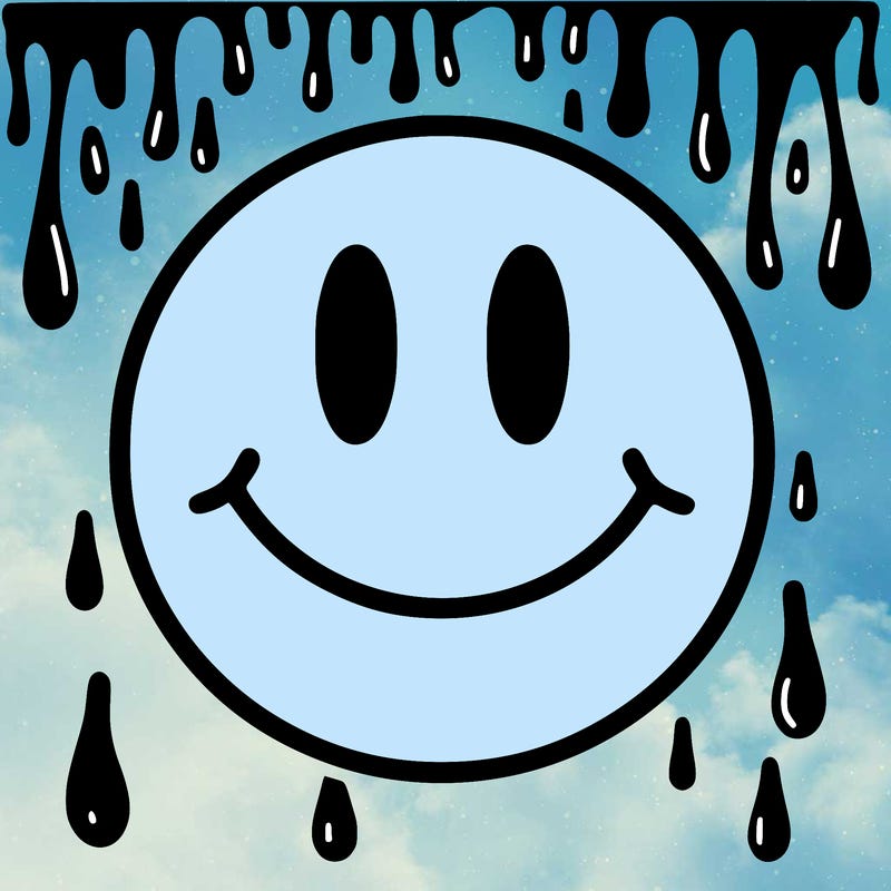 smiley face with drippy black and white background