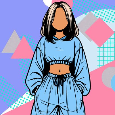 realistic girl faceless with baggy pants and a crop top