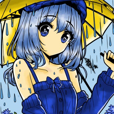 pretty anime girl in the rain