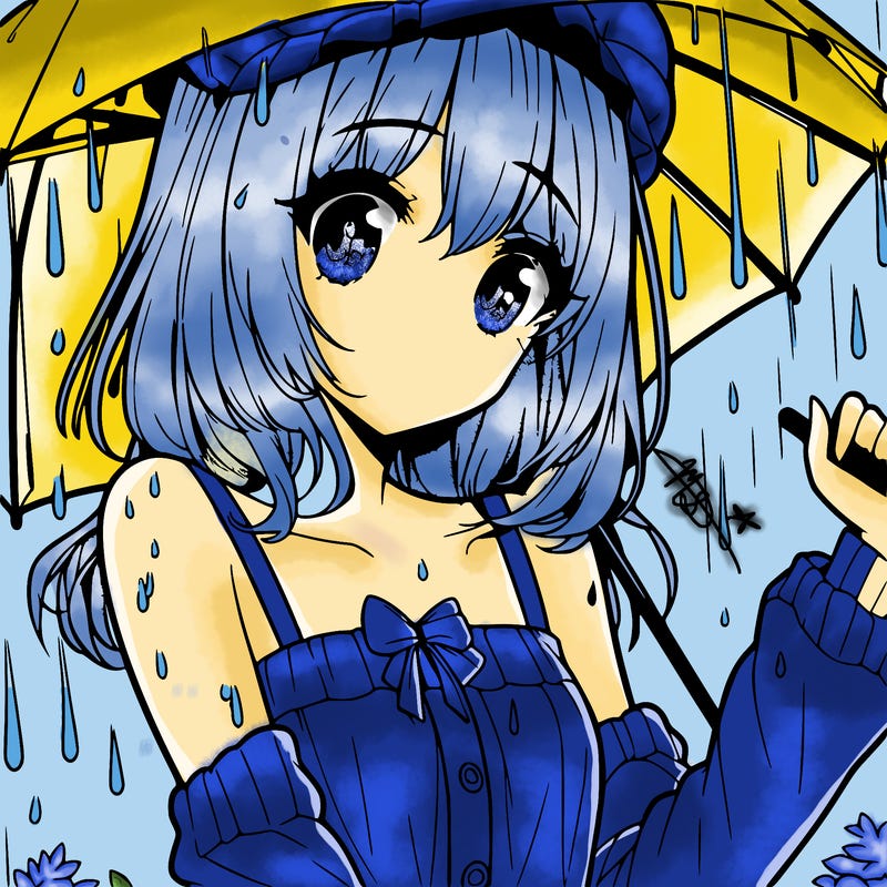 pretty anime girl in the rain