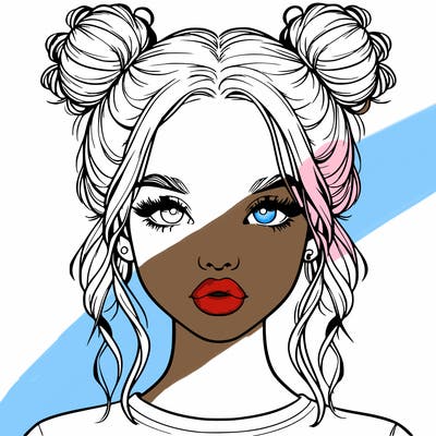 realistic girl with two buns in hair and lips