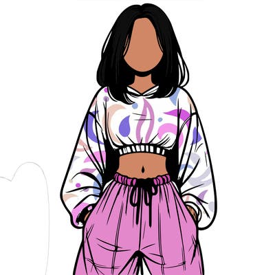realistic girl faceless with baggy pants and a crop top