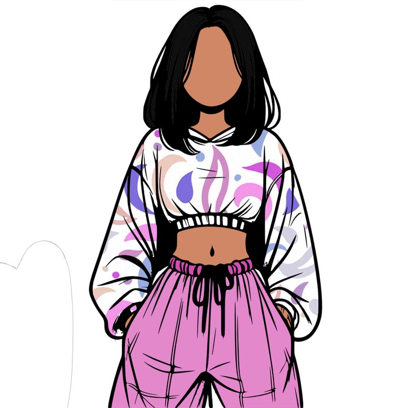 realistic girl faceless with baggy pants and a crop top
