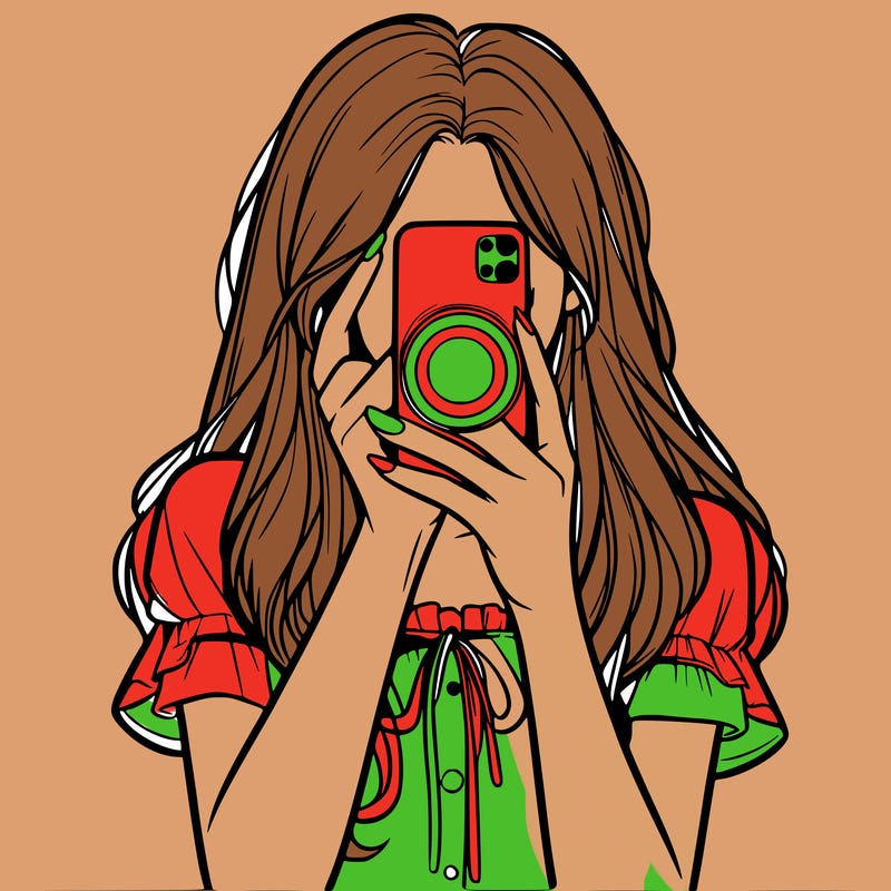 a realistic girl holding her phone taking pictures