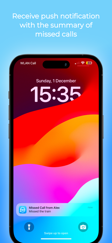 Voice Mate - AI Voicemail - An iPhone lock screen displaying a Voice Mate push notification with an AI-generated summary of a missed call.
