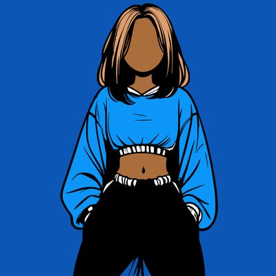 realistic girl faceless with baggy pants and a crop top