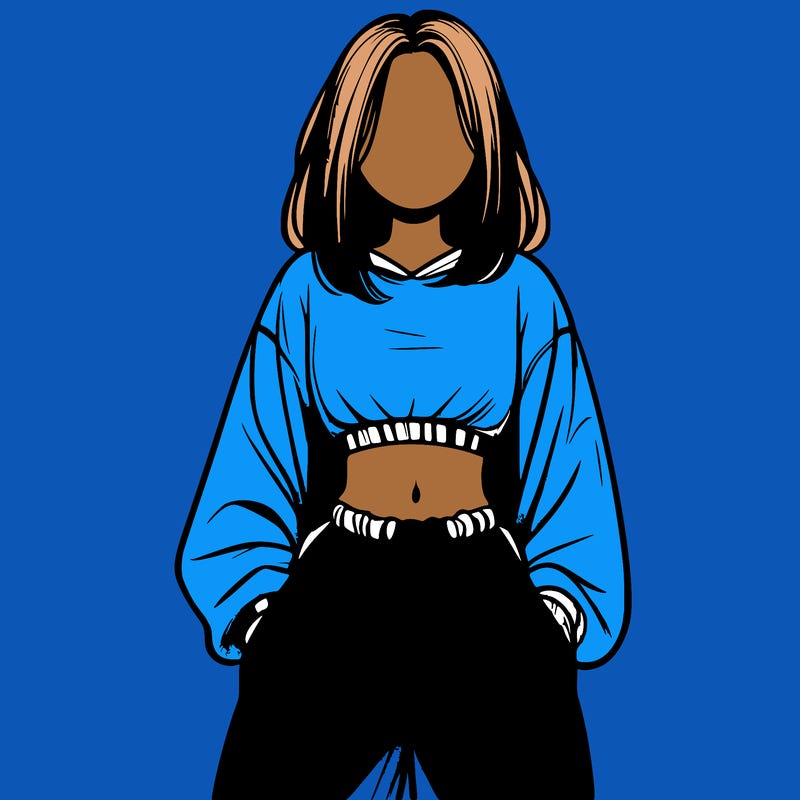 realistic girl faceless with baggy pants and a crop top