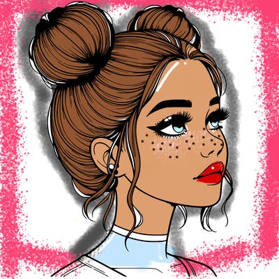 realistic girl with buns on the top of her head