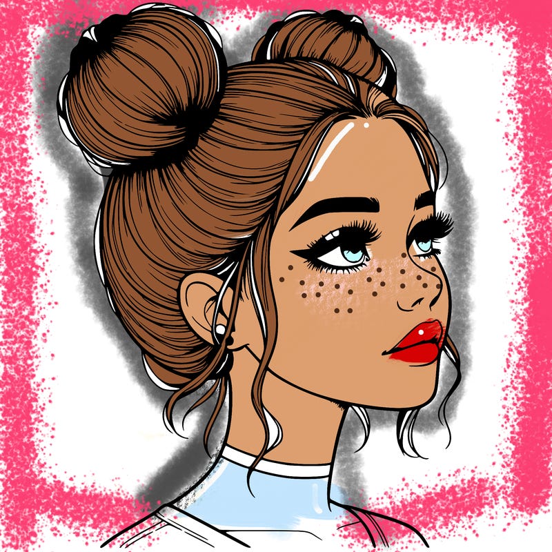 realistic girl with buns on the top of her head