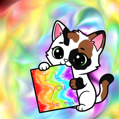 a small cat with a blank sheet of paper in its hand. the cat is sooooooo cute!