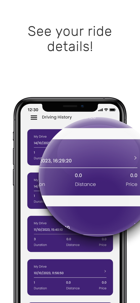 Tornet Scooter - Tela do iPhone mostrando o histórico de condução e detalhes da viagem no aplicativo Tornet Scooter