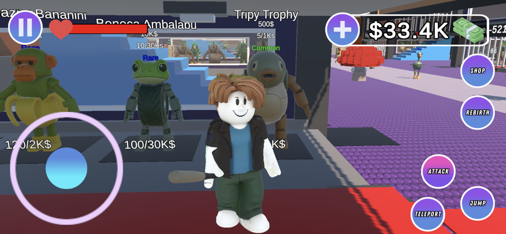 Roblox style character with a bat in the Steal a Brainrot game interface