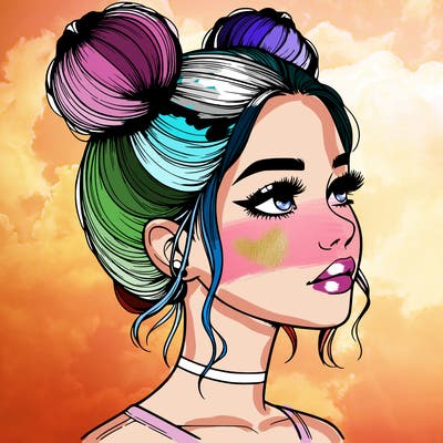 realistic girl with buns on the top of her head