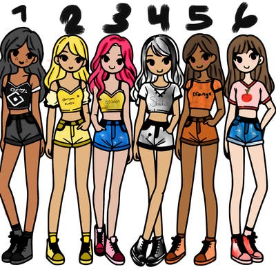 a group of girls wearing crop tops and shorts