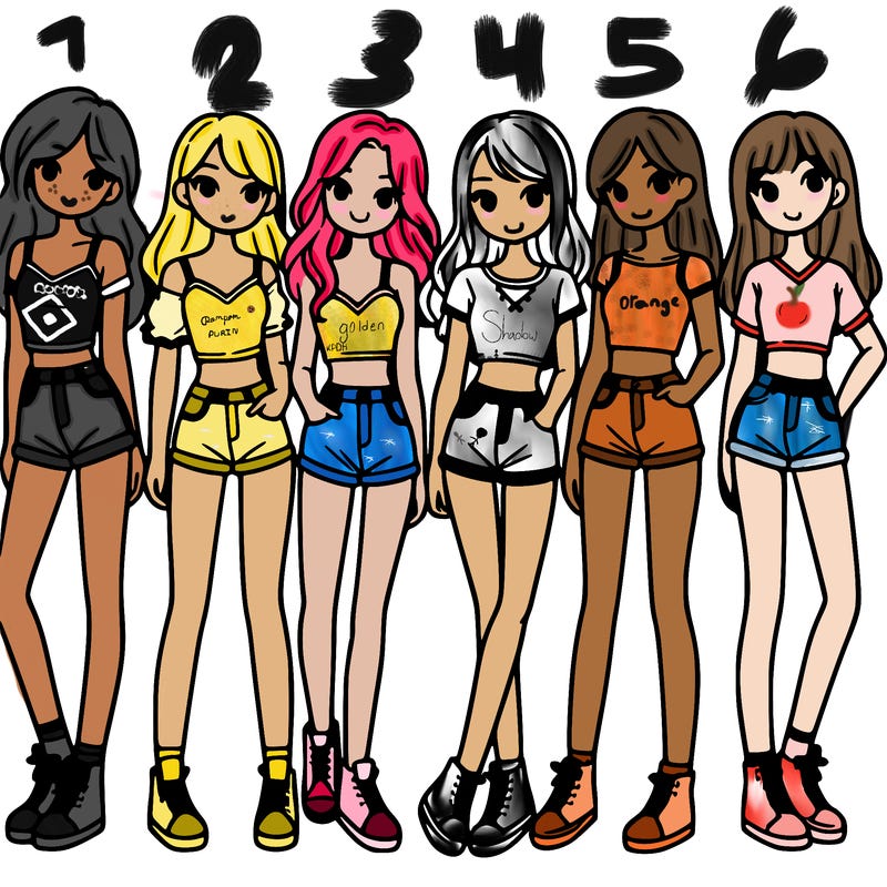 a group of girls wearing crop tops and shorts