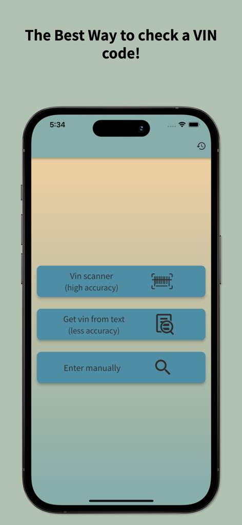 VIN-Decoder-App-Hauptbildschirm mit Optionen für hochpräzise Texterkennung und manuelle Eingabe