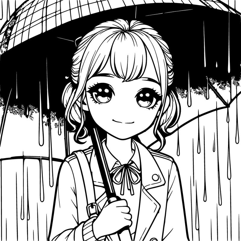 realistic girl in the rain with an unbrella