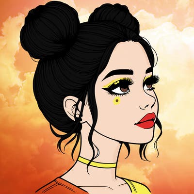realistic girl with buns on the top of her head