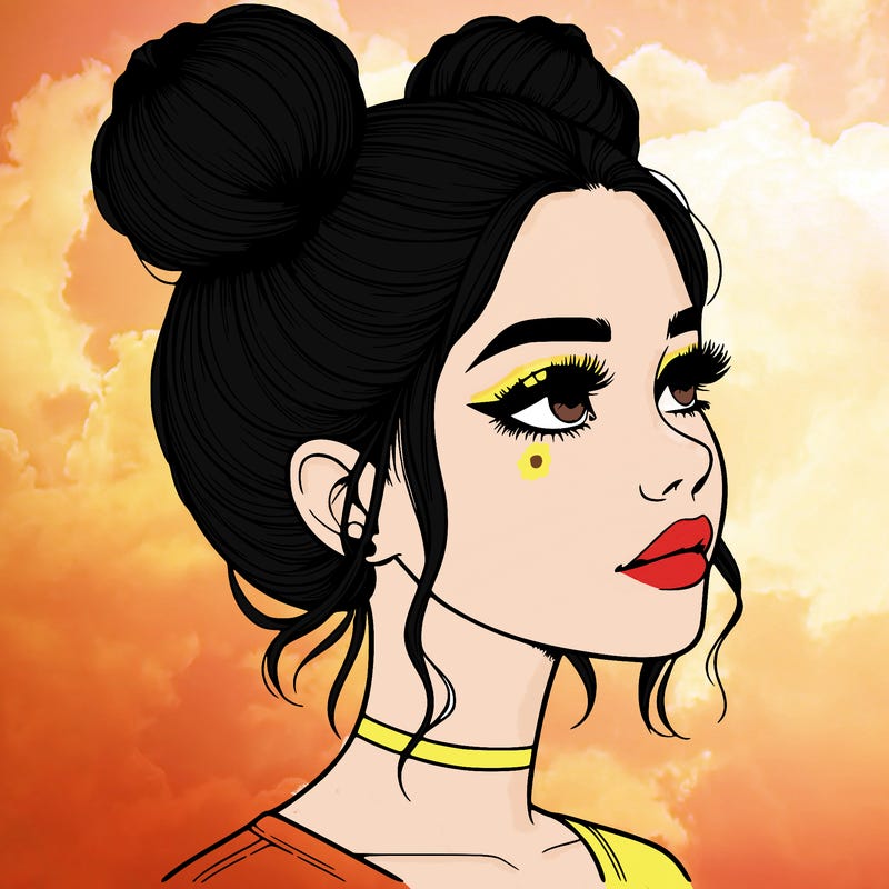 realistic girl with buns on the top of her head