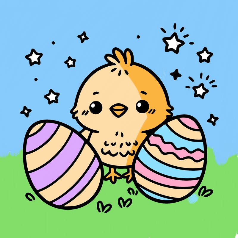 cute easter chick with eggs