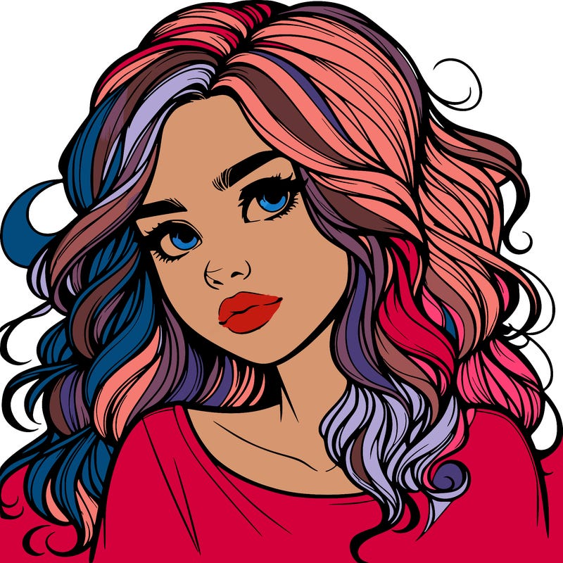 realistic girl with wavy hair on her hair