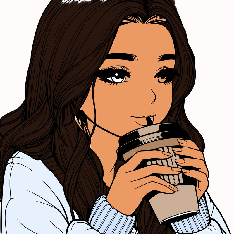 realistic girl drinking coffee