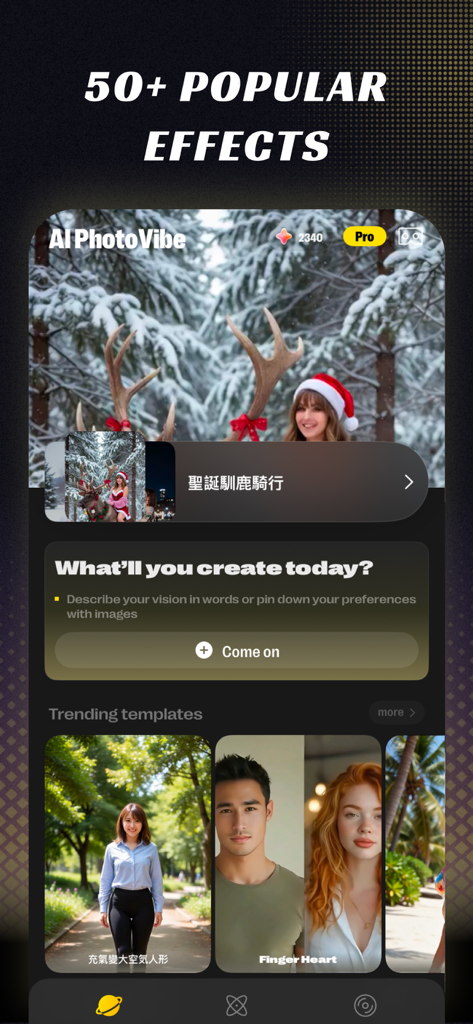 AI PhotoVibe: AI Video Maker - Interface do aplicativo AI PhotoVibe mostrando efeitos populares e modelos de vídeo em alta
