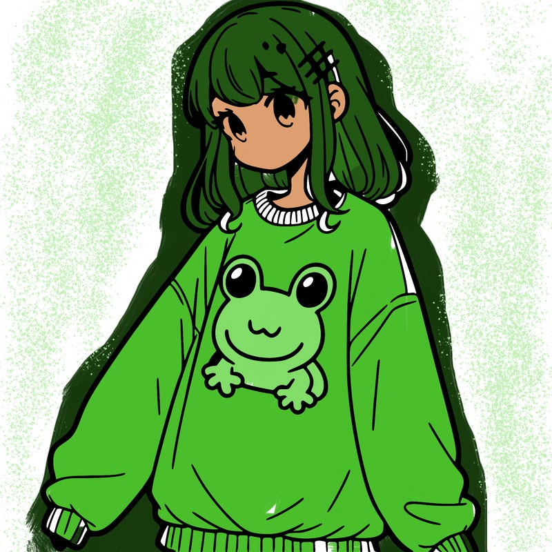 girl wearing frogging sweatshirt