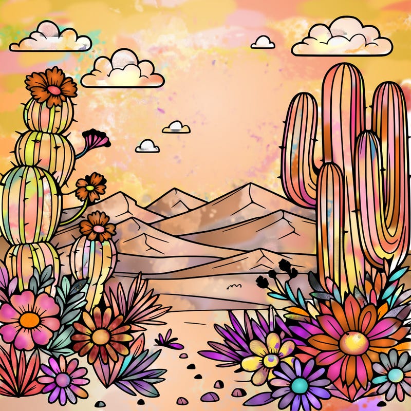 desert with flowers and cactus