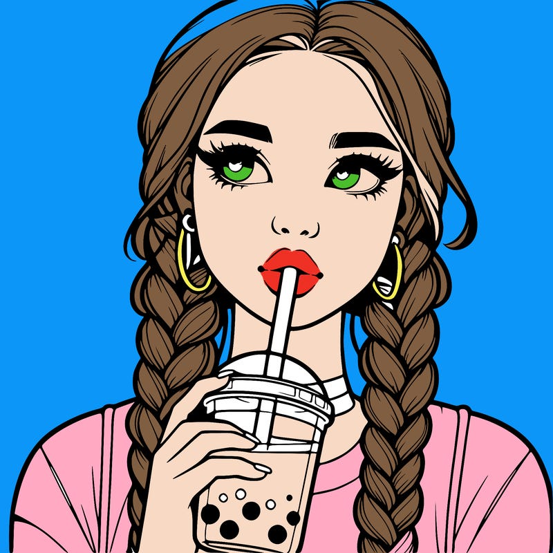 realistic girl with braided hair drinking boba