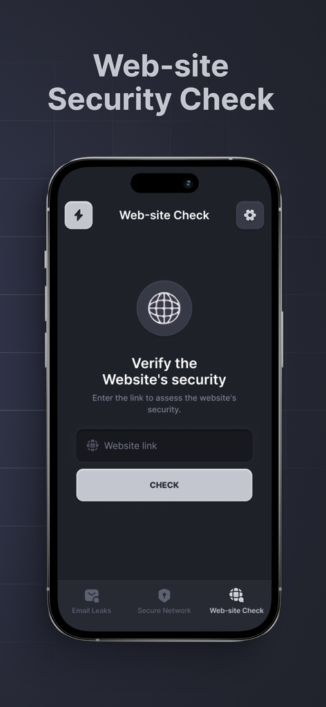 Mobile Security - Protectarius - Mobile app interface of Protectarius showing the website security check feature with an input field for links.