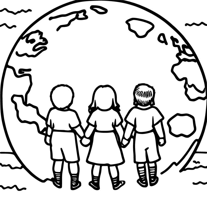 children holding hands around the earth