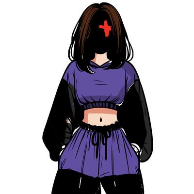 realistic girl faceless with baggy pants and a crop top