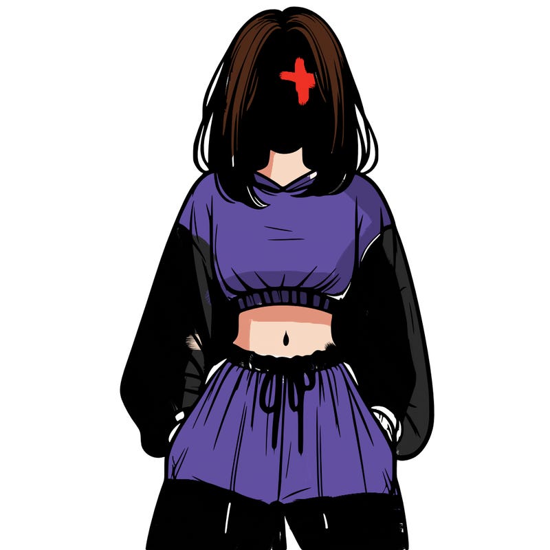 realistic girl faceless with baggy pants and a crop top