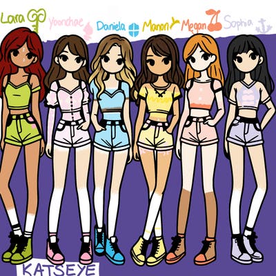 a group of girls wearing crop tops and shorts