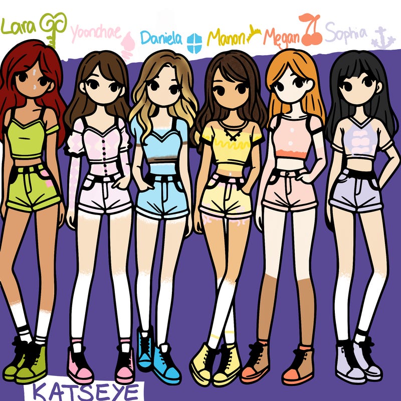 a group of girls wearing crop tops and shorts
