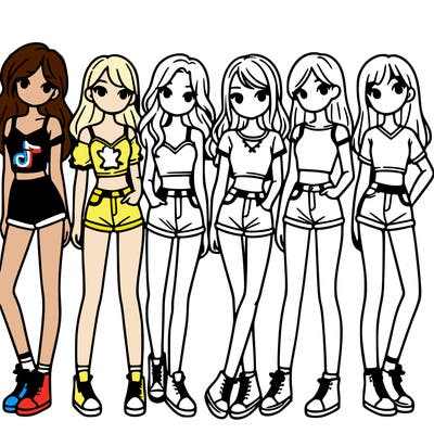 a group of girls wearing crop tops and shorts