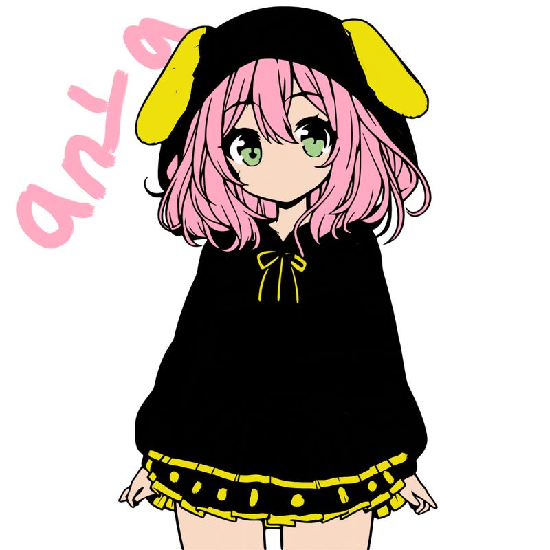 pretty anime girl wearing a fluffy hoodie with bunny ears on the hood and a skirt