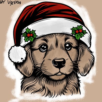 realistic dog wearing a santa hat