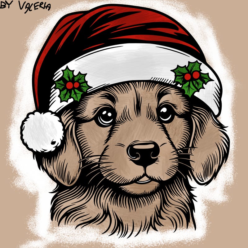 realistic dog wearing a santa hat