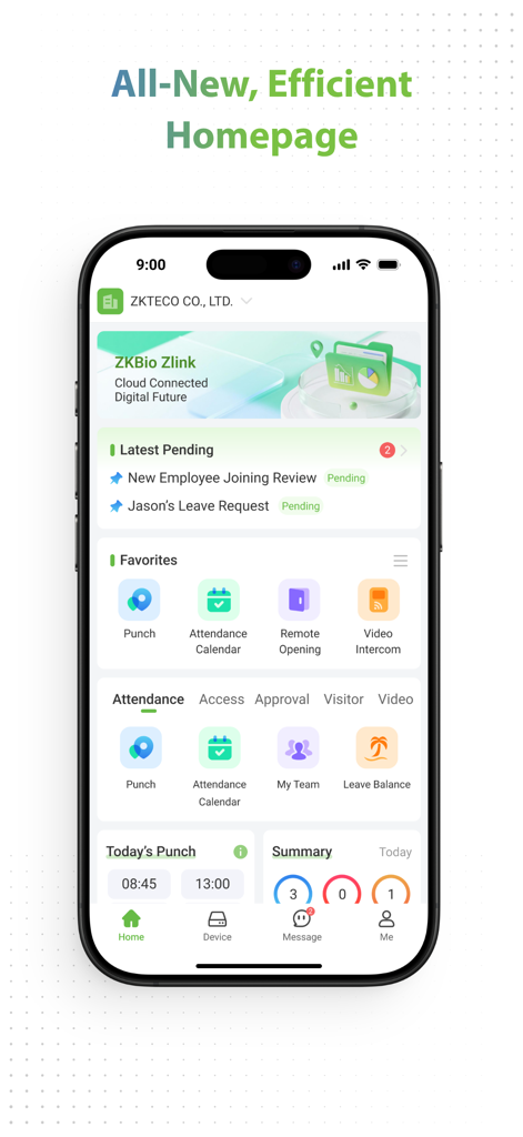 ZKBio Zlink - ZKBio Zlink mobile app dashboard showing attendance and management features