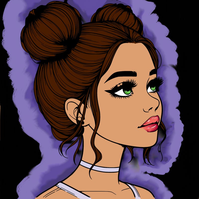 realistic girl with buns on the top of her head