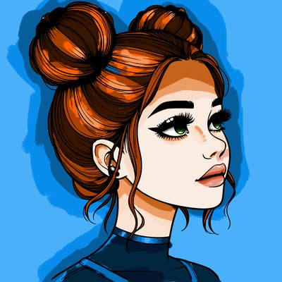 realistic girl with buns on the top of her head