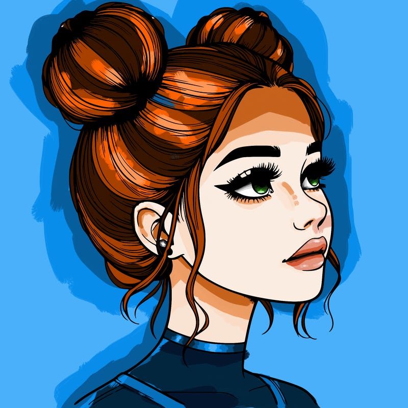 realistic girl with buns on the top of her head